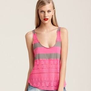 We The Free Scoop Neck Knit & Lace Pink & Gray Racerback Tank Top Size Medium